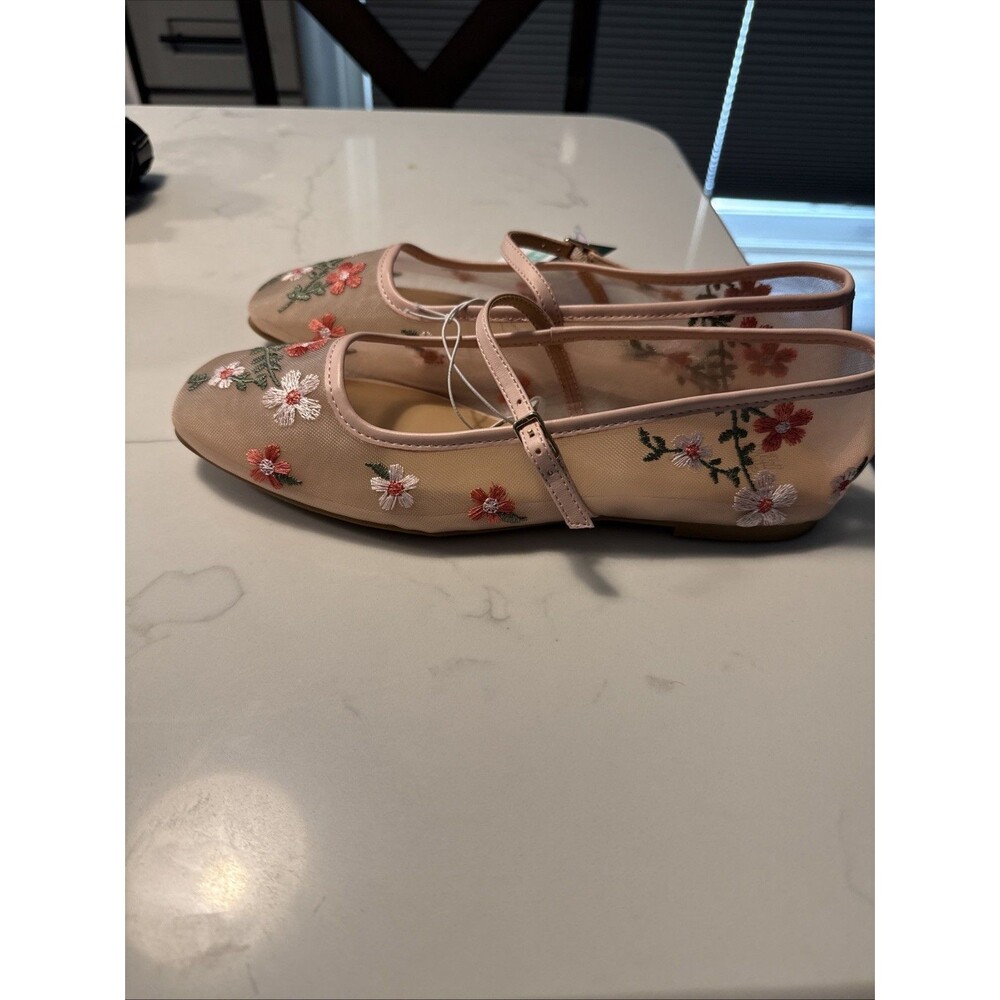 Wild Fable Women’s Pink Embroidered Floral Mesh Mary Jane Flats Buckle 8.5 - Picture 6 of 8